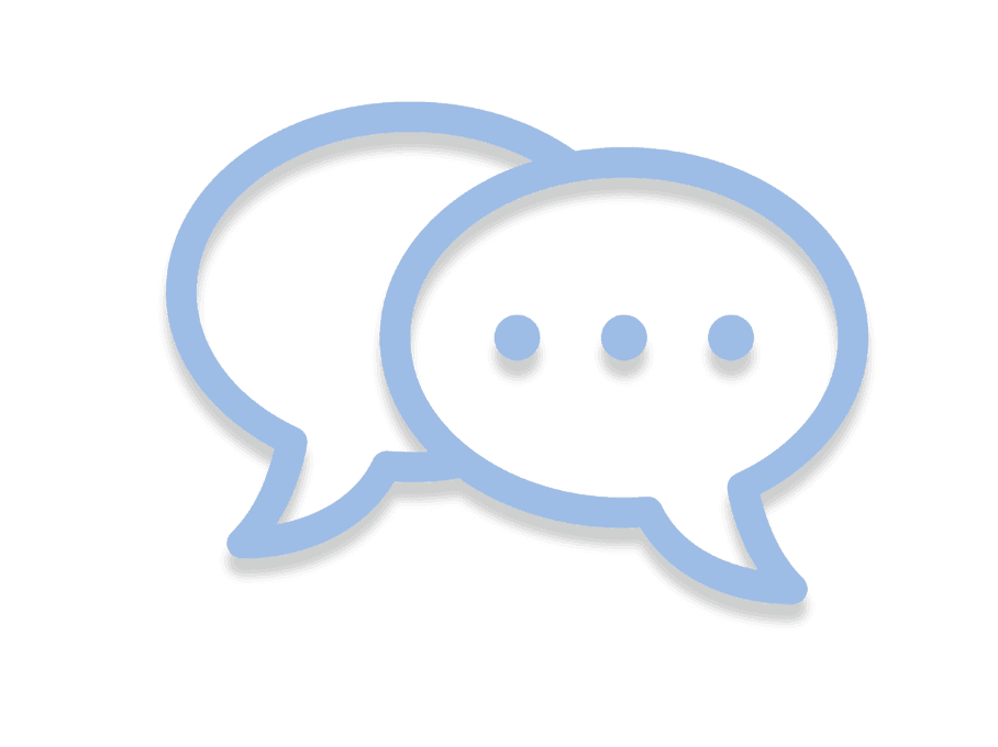 Icoon van twee praat / gesprek wolkjes in de kleur lichtblauw met een transparante achtergrond